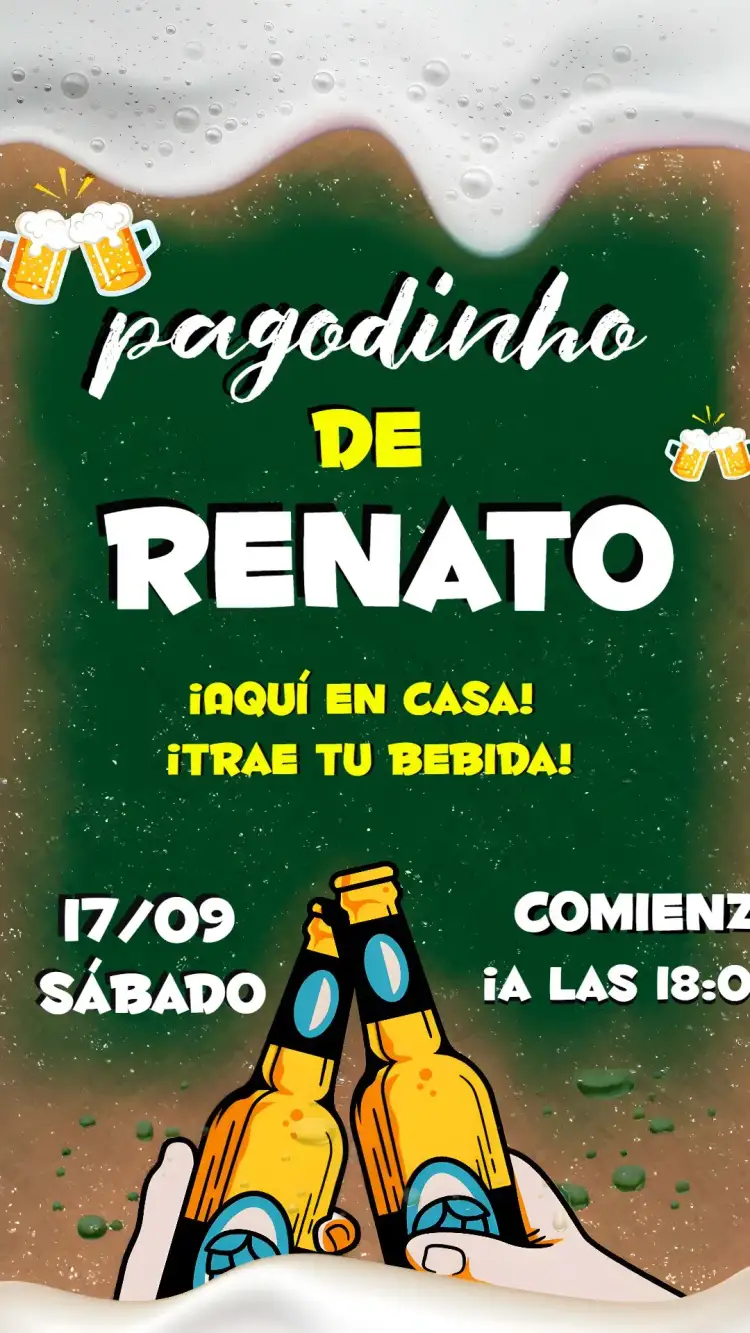 Invitación Pagode Tardezinha – tema Despedida de Soltera vibrante, festivo, tropical, moderno, descontraído