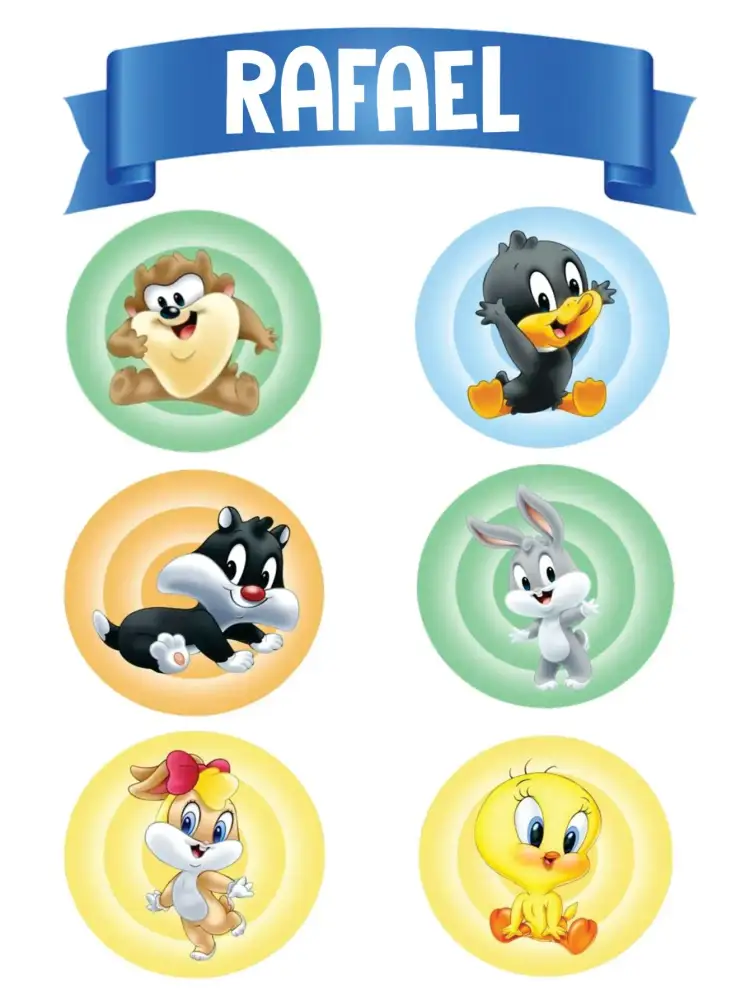 Invitación Looney Tunes – tema Topper de torta colorido, divertido, infantil, vibrante, temático