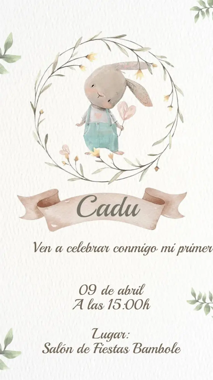 Invitación Digital Cumpleaños Conejito de Pascua Personalizado