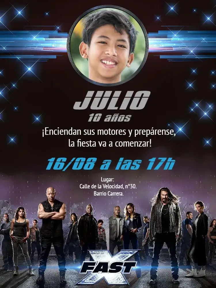 Invitación Rápido Y Furioso Con Foto Negro – tema Cumpleaños Infantil negro, azul, gris, moderno, temático, dinámico