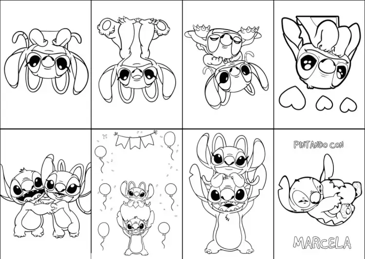 Invitación Mini Libro Para Colorear Stitch Angel Pintar – tema Cumpleaños Infantil colorido, divertido, infantil, ilustraciones, lúdico