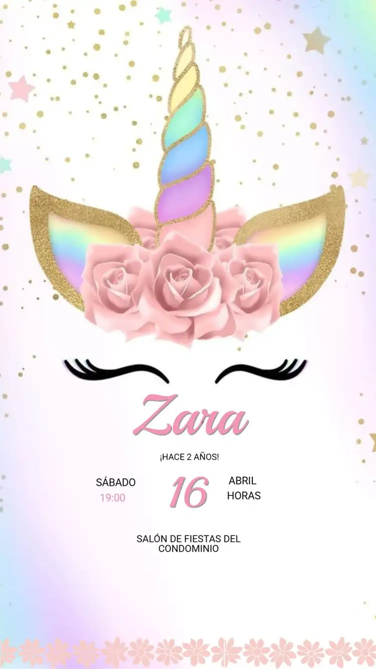 Invitación Cumpleaños Infantil Unicornio