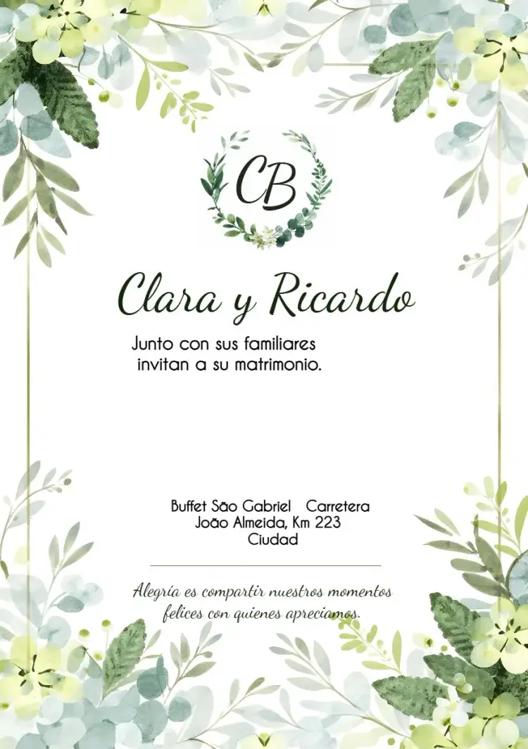 Invitación Boda Hojas Follaje editable y personalizable