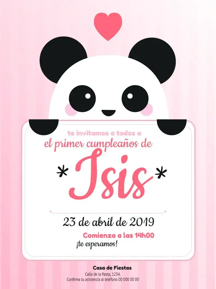 Invitación Panda Niña Personalizado – tema Cumpleaños rosa, delicado, fofo, infantil, divertido