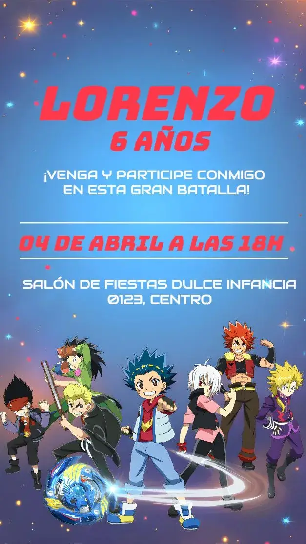 Invitación Beyblade Burst Arte