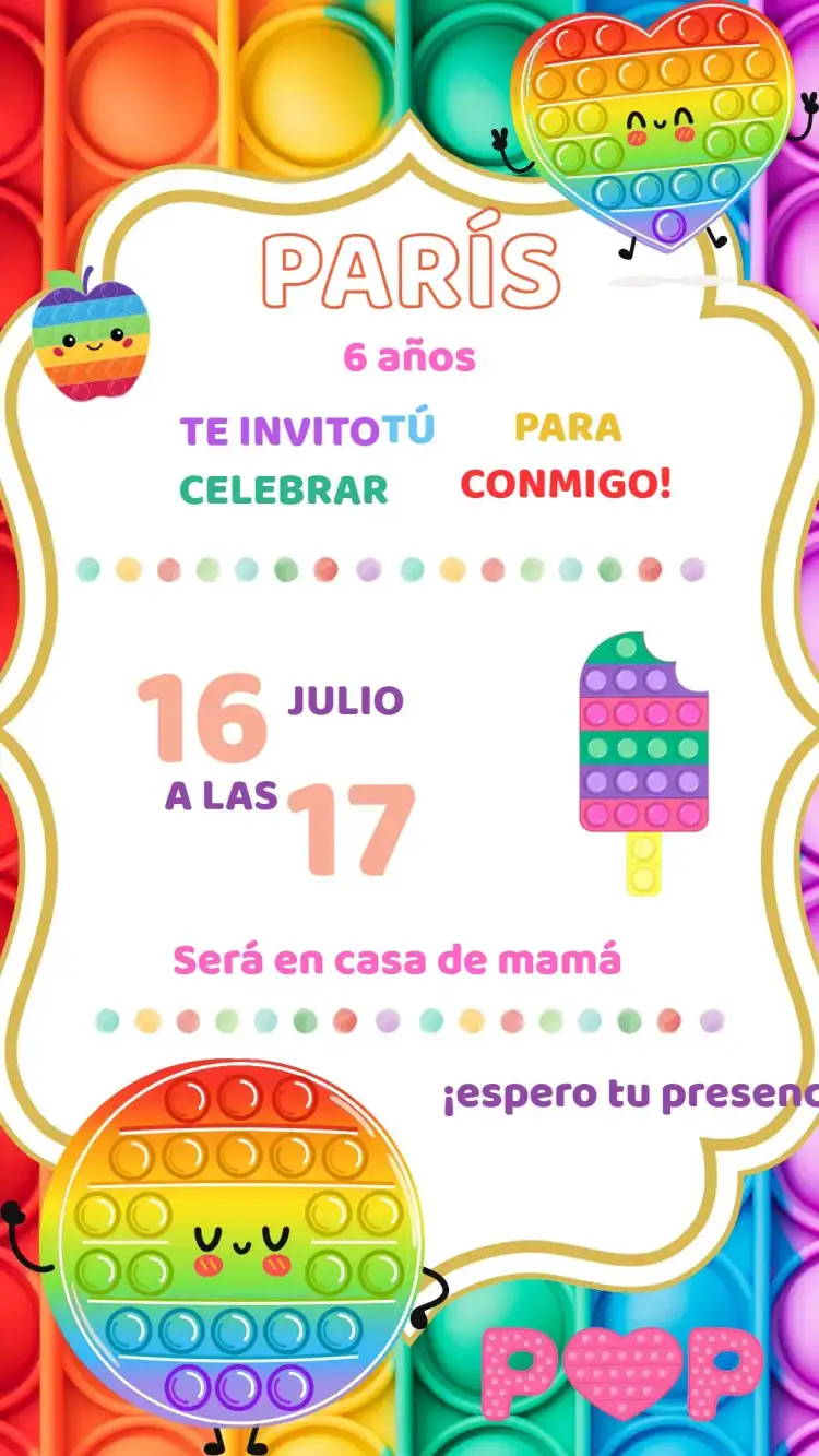 Invitación Cumpleaños Pop lt