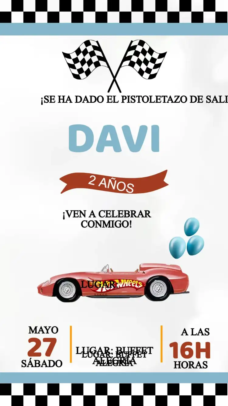 Invitación Cumpleaños Hotwheels