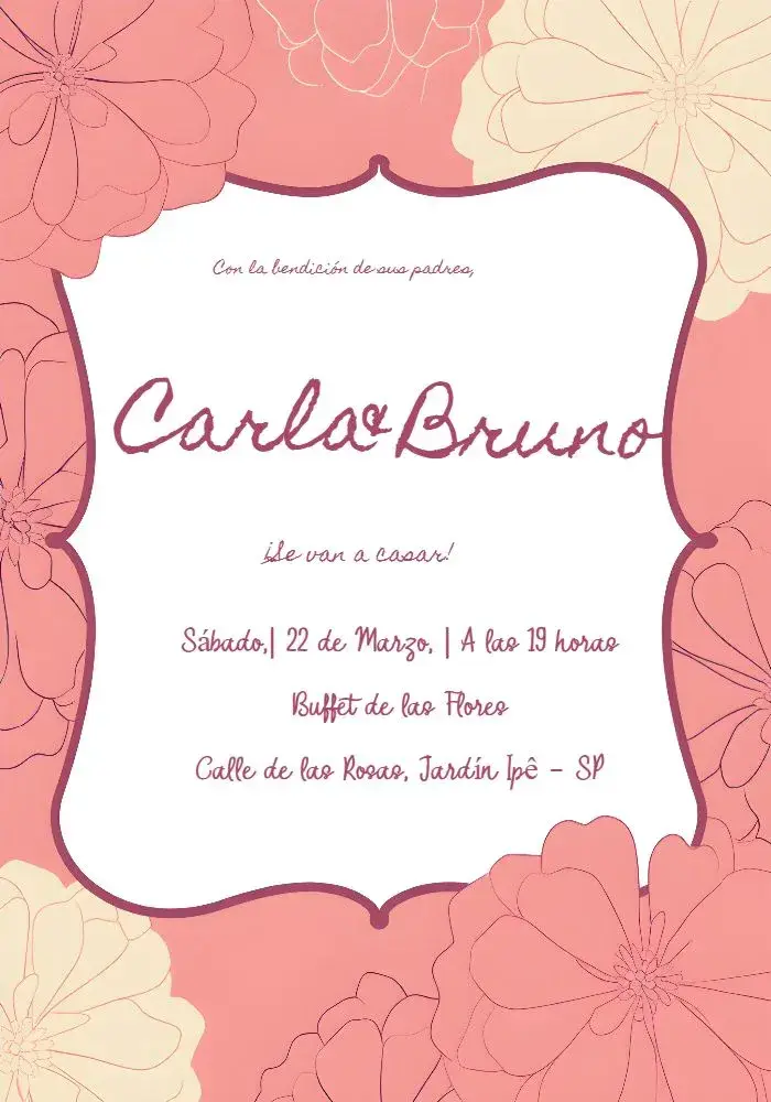 Invitación Boda Rosa Floral Flores