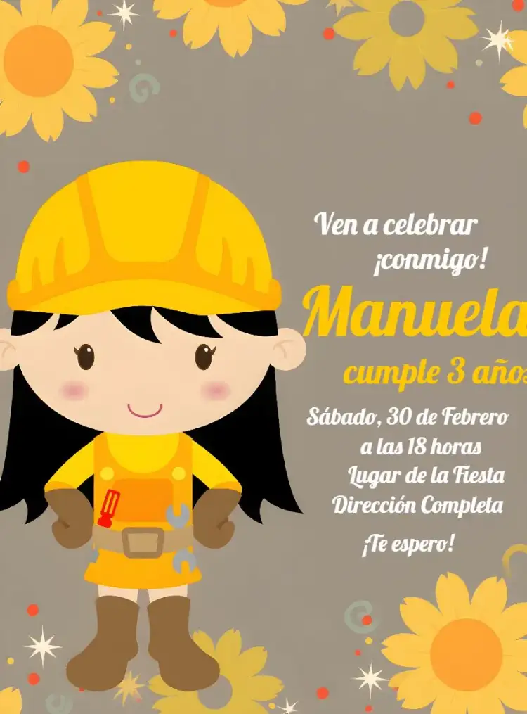 Invitación Construcción Obra – tema Té Rifa colores vibrantes, estilo moderno, elementos gráficos de construcción, diseño divertido, inspirado en obras, detalles lúdicos