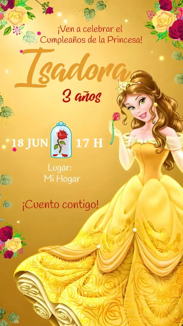 Invitación La Bella y la Bestia Princesa
