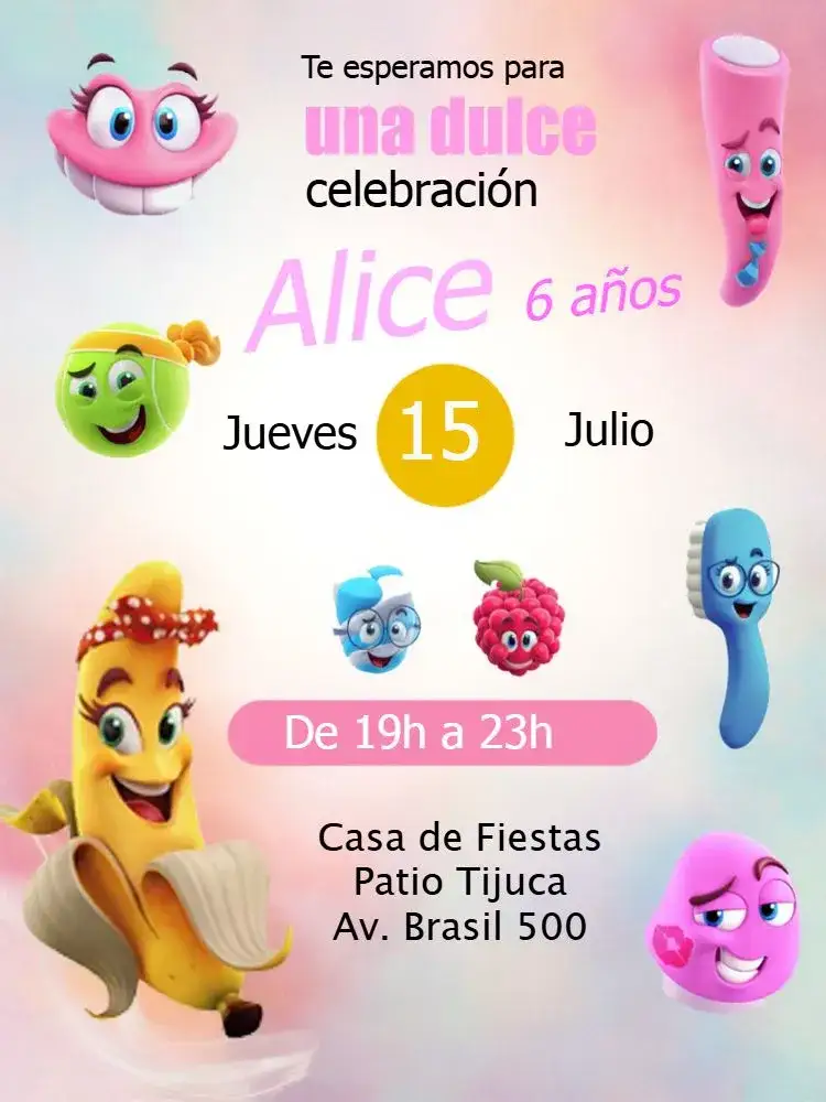 Invitación Fini Candy Color Bala – tema Cumpleaños Infantil colorido, divertido, lúdico, dulce, infantil