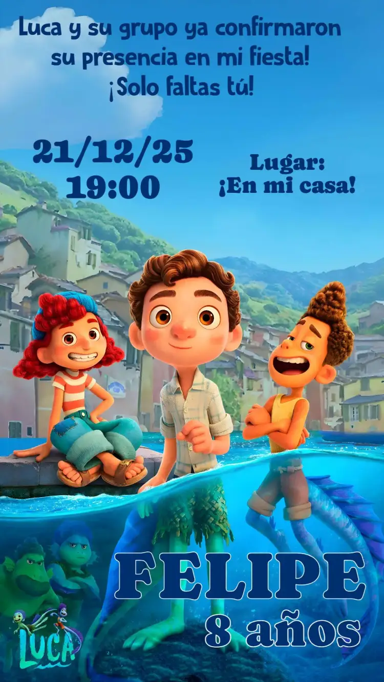 Invitación Luca – tema Cumpleaños Infantil divertido, colorido, lúdico, moderno, infantil, alegre