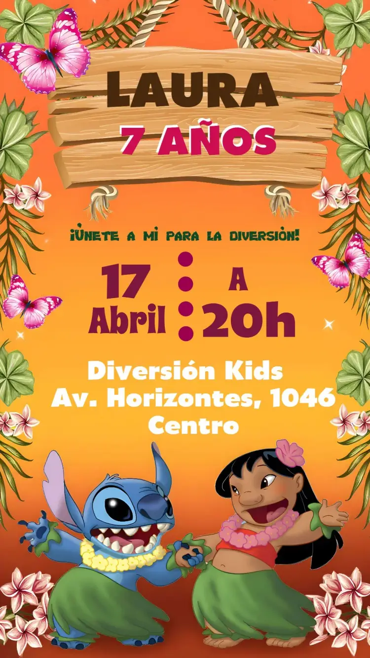 Invitación Lilo Y Stitch Infantil