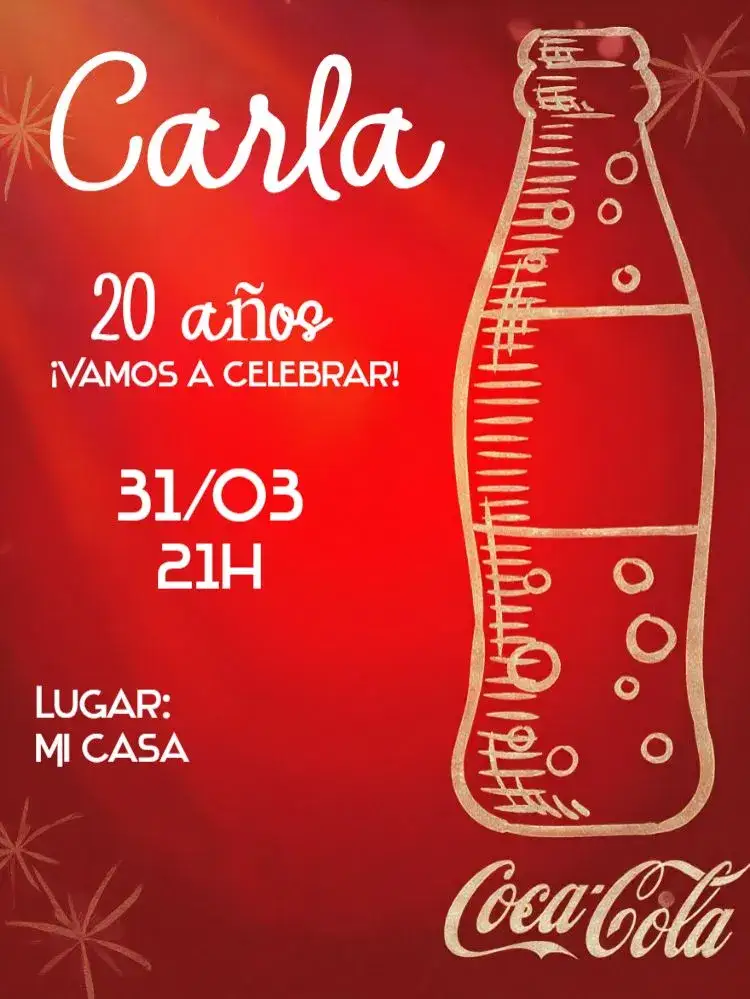 Invitación Coca Cola Refresco – tema Cumpleaños rojo, blanco, moderno, divertido, temático