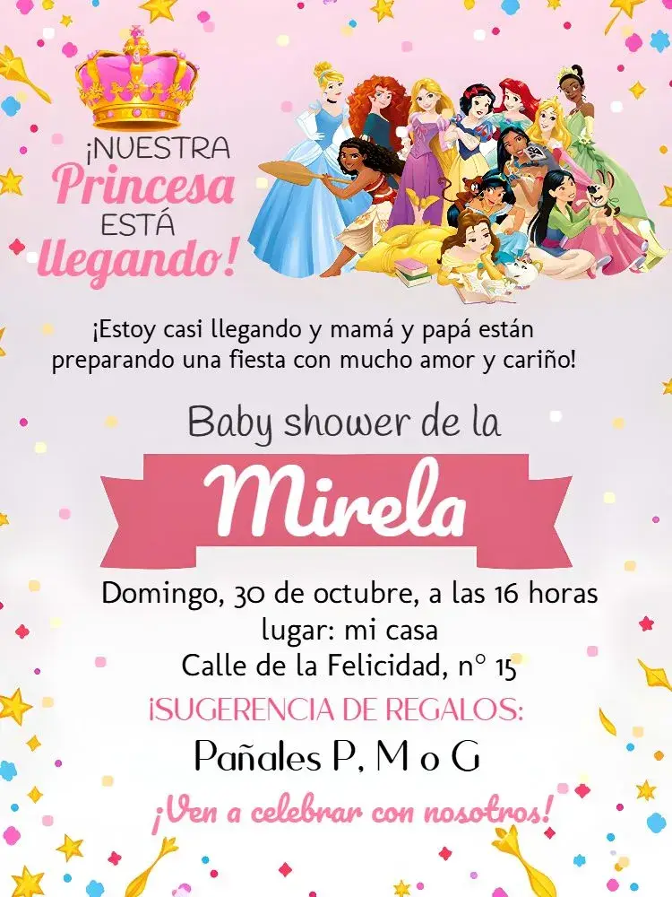 Invitación Baby Shower Princesas Realeza