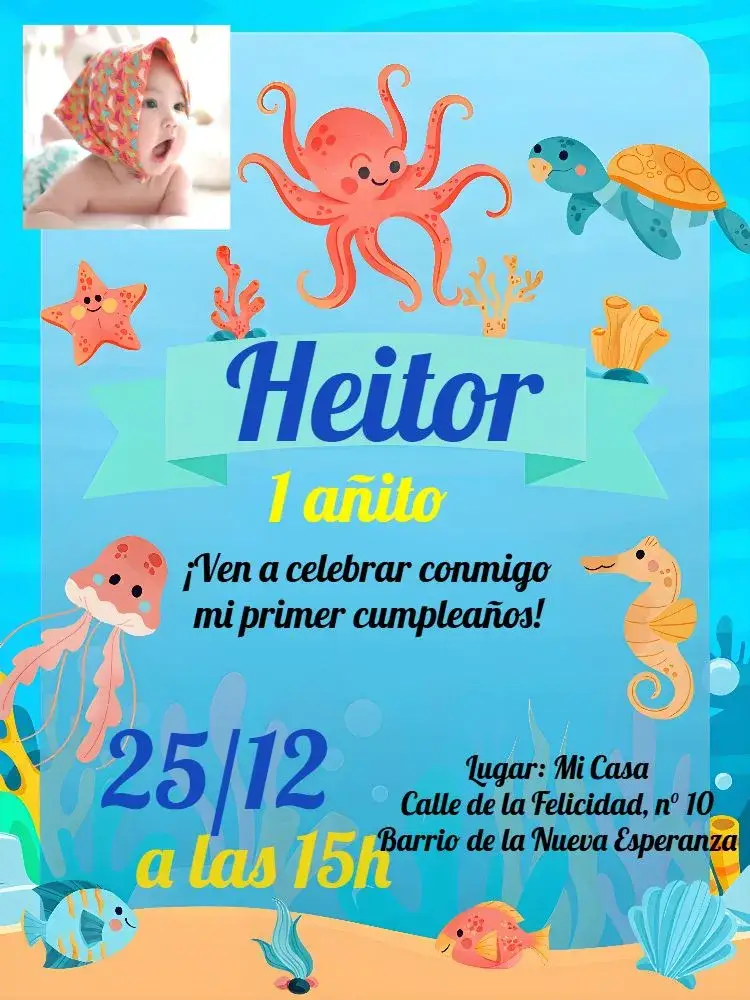 Invitación Con Foto Azul