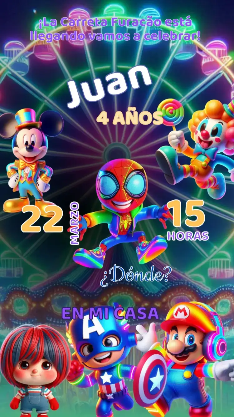 Invitación Invitación Cumpleaños Carreta Furacão – tema Cumpleaños Infantil colorido, animado, temático, divertido, vibrante, infantil