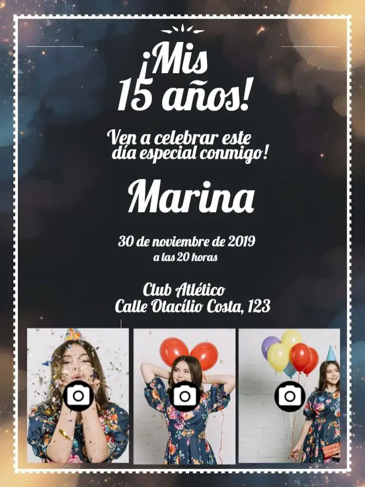 Invitación 15 Años Con Fotos Mosaico – tema 15 años delicado, moderno, femenino, elegante, colorido