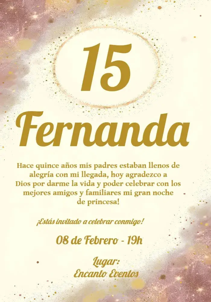 Invitación 15 Años Glitter editable y personalizable