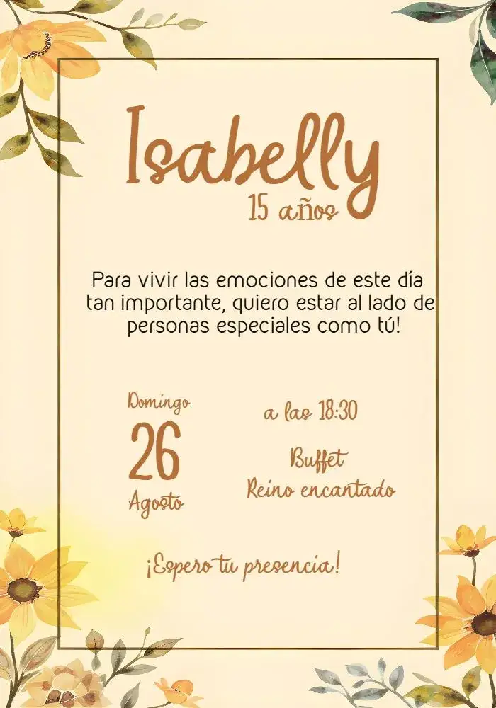 Invitación 15 Años Girasol Naranja – tema 15 años floral, vibrante, moderno, alegre, colorido