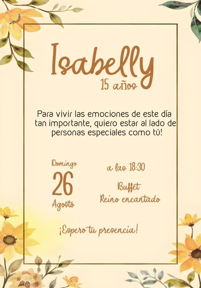 Invitación 15 Años Girasol Naranja