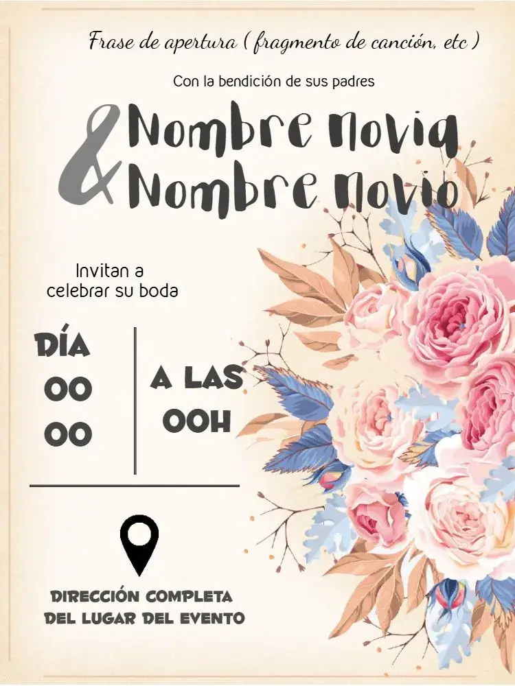 Invitación Boda Desenfadada Rústica editable y personalizable