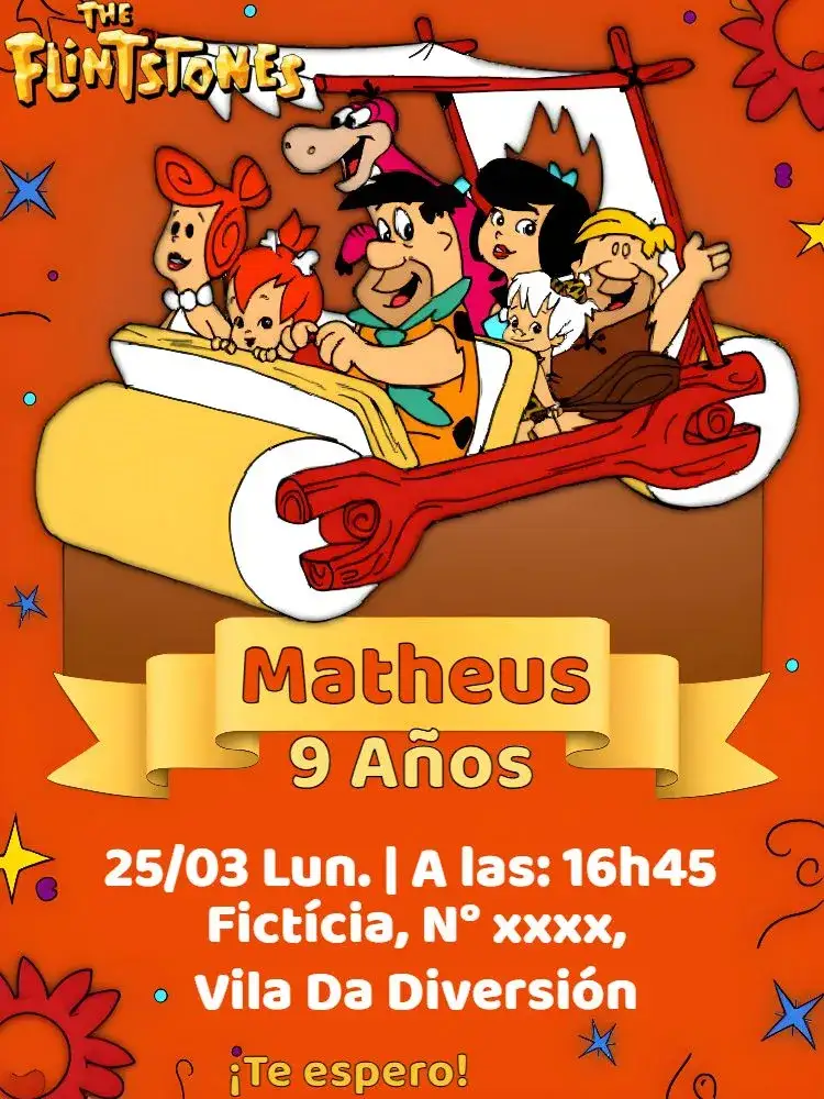 Invitación Los Picapiedra Pedrita – tema Cumpleaños Infantil colorido, vintage, temático, divertido, pré-histórico
