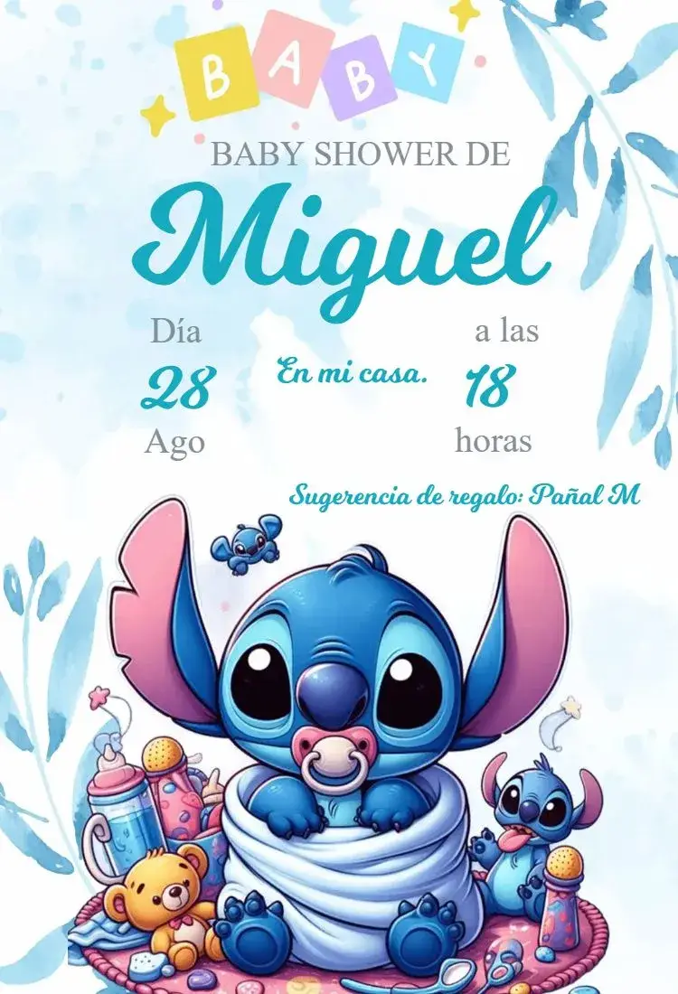 Invitación Baby Shower de Stitch