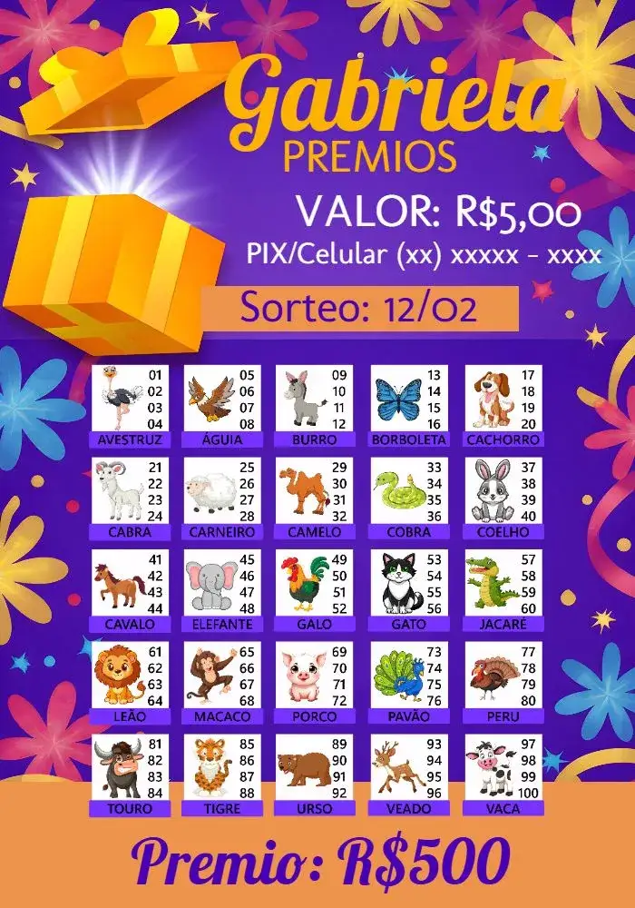 Invitación Rifa De Bicho Premiações Tigre – tema Cartones colorido, divertido, selva, ilustraciones de animales, moderno, juvenil