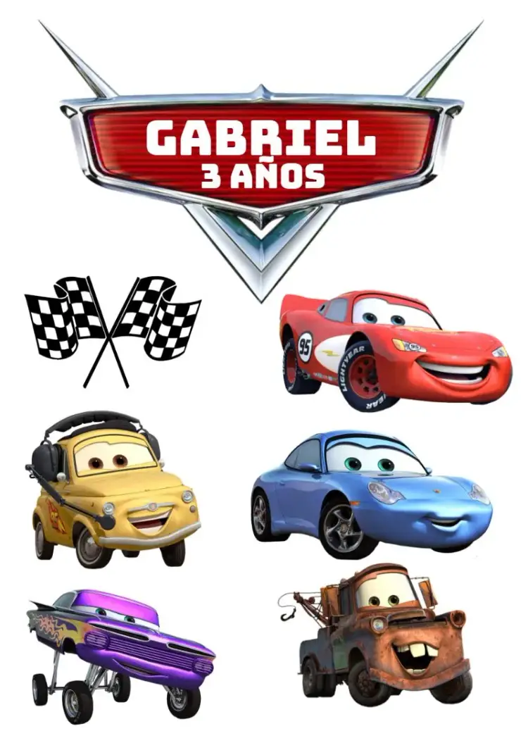Invitación Topper De Pastel Cars Rayo Mcqueen Disney editable y personalizable