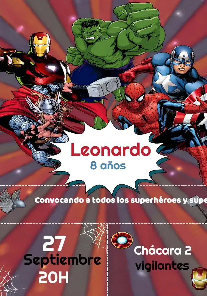 Invitación Vengadores Negra – tema Más buscados acuarela, superhéroes, colorido, moderno, infantil