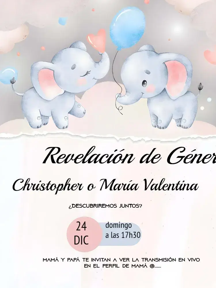 Invitación Baby Shower Revelación Elefantitos Azul