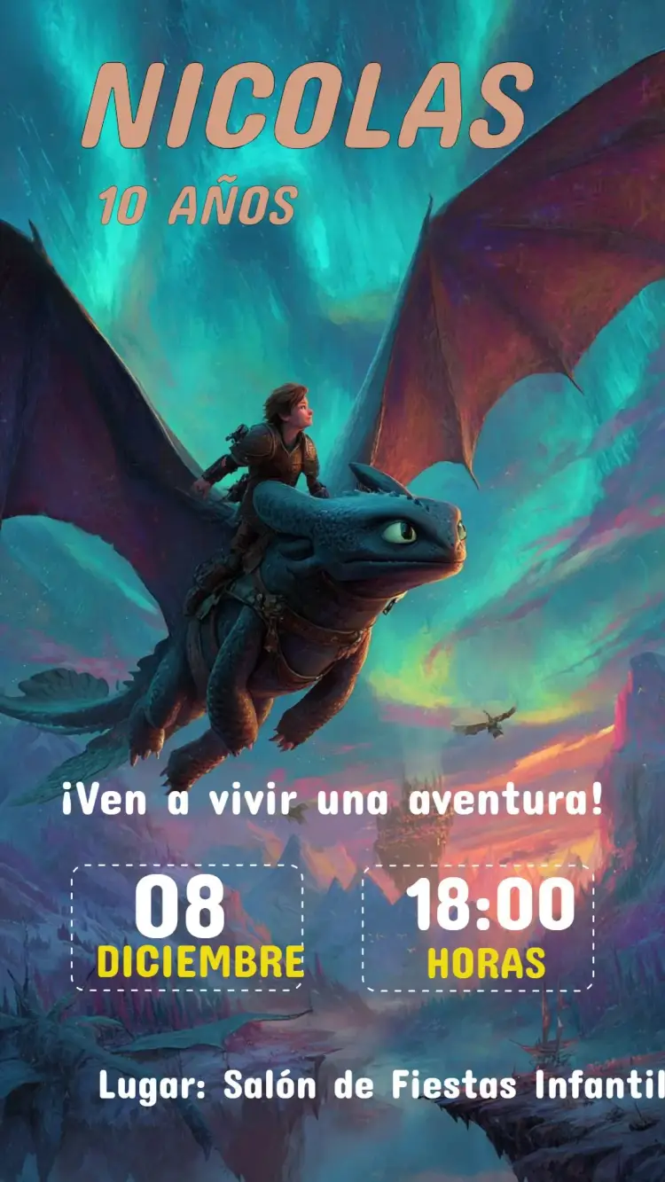 Invitación Cumpleaños Cómo entrenar a tu dragón