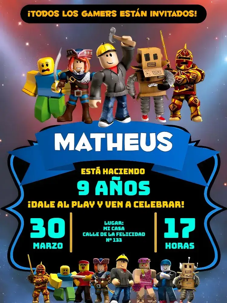 Invitación Roblox Negro – tema Más buscados moderno, gamer, negro y verde, divertido, digital, interactivo