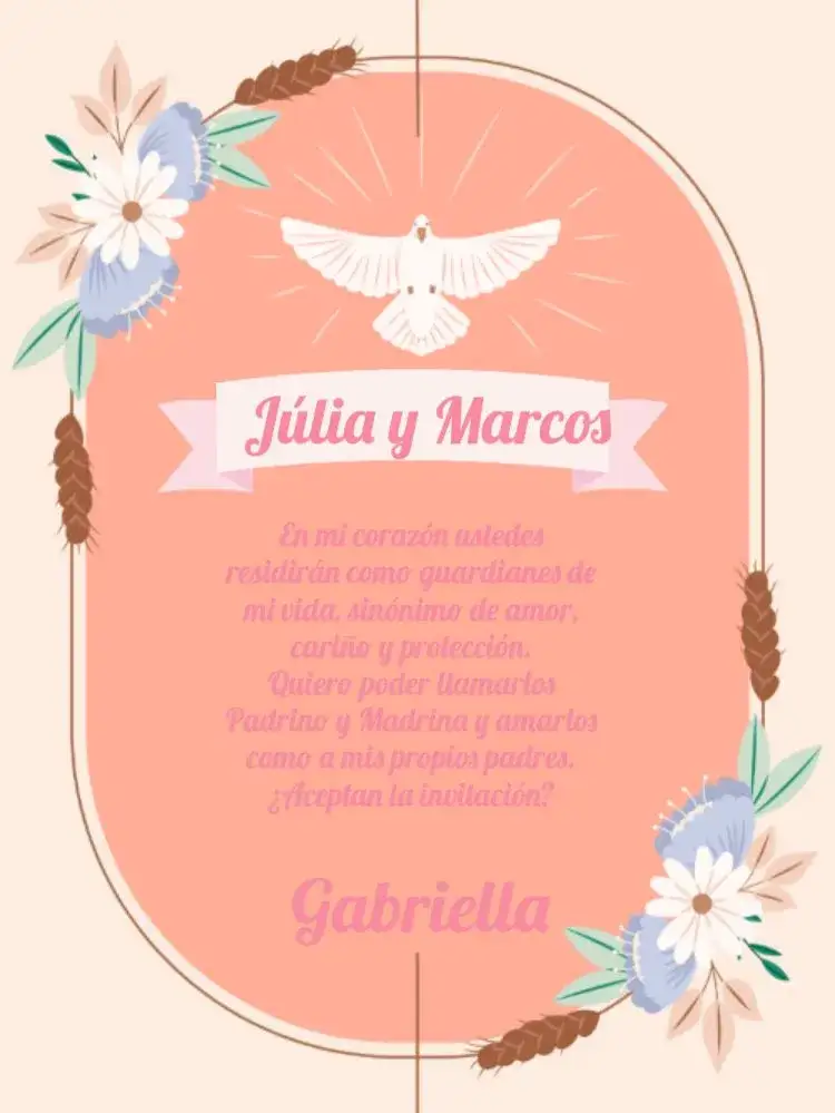 Invitación Padrinos Bautismo Paloma De La Paz De Bautizo – tema Bautismo delicado, minimalista, moderno, pastel, infantil, elegante
