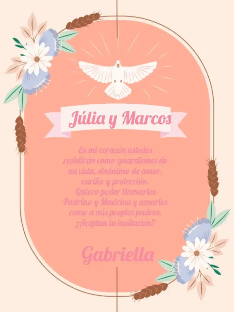 Invitación Padrinos Bautismo Paloma De La Paz De Bautizo