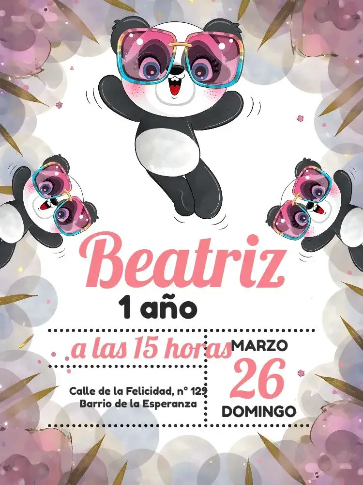 Invitación Panda Verde – tema Fechas Conmemorativas bonito, colorido, infantil, moderno, lúdico, tropical