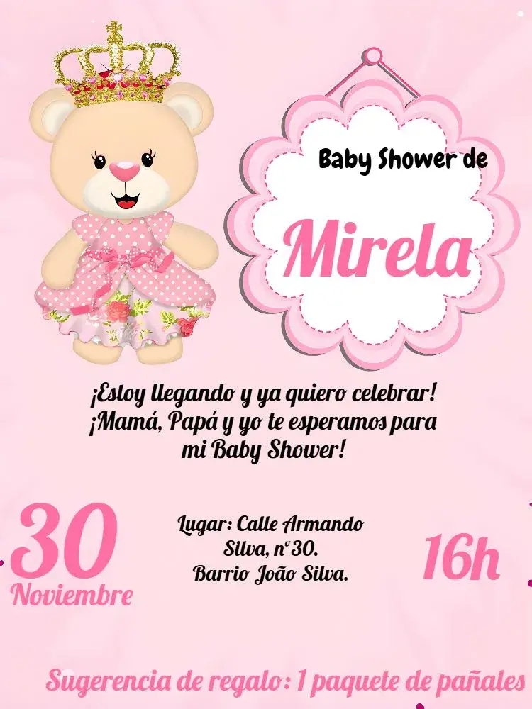Invitación Baby Shower de Osita Princesa Carrito