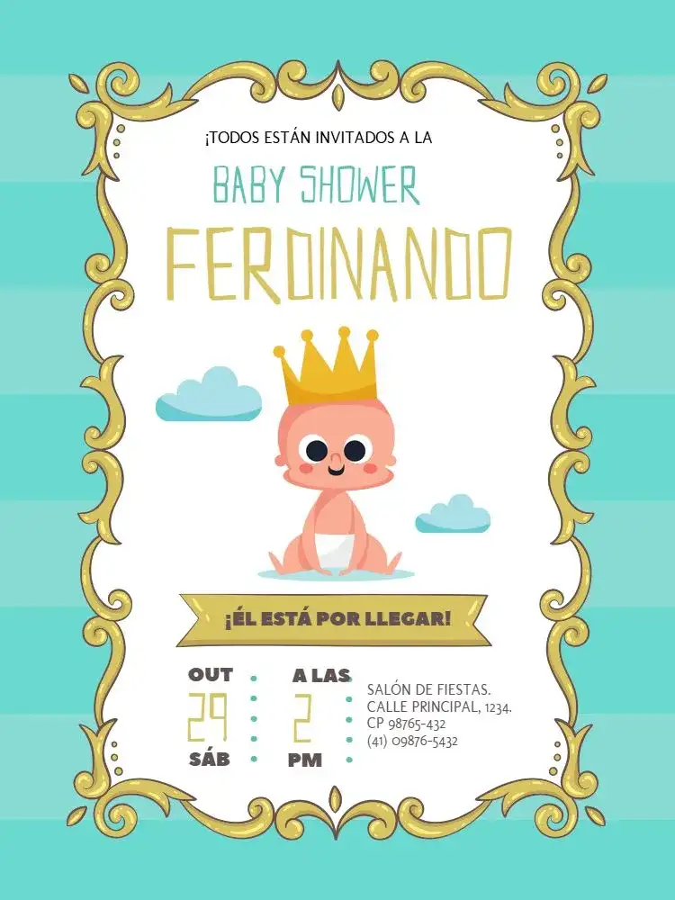 Tarjeta De Baby Shower Príncipe Verde