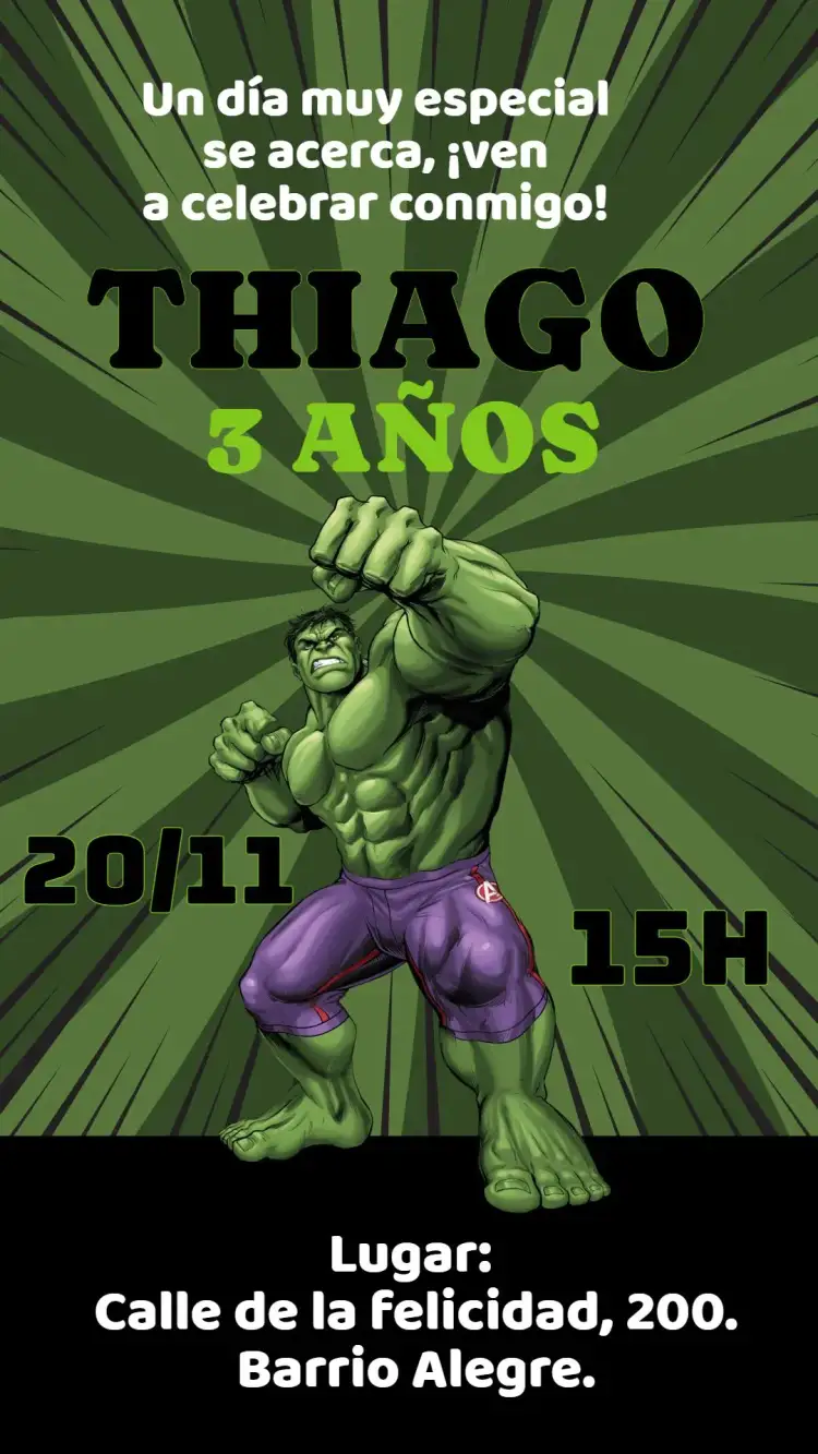 Invitación Cumpleaños Huck – tema Cumpleaños Infantil colorido, súper héroe, aventurero, divertido, infantil, moderno