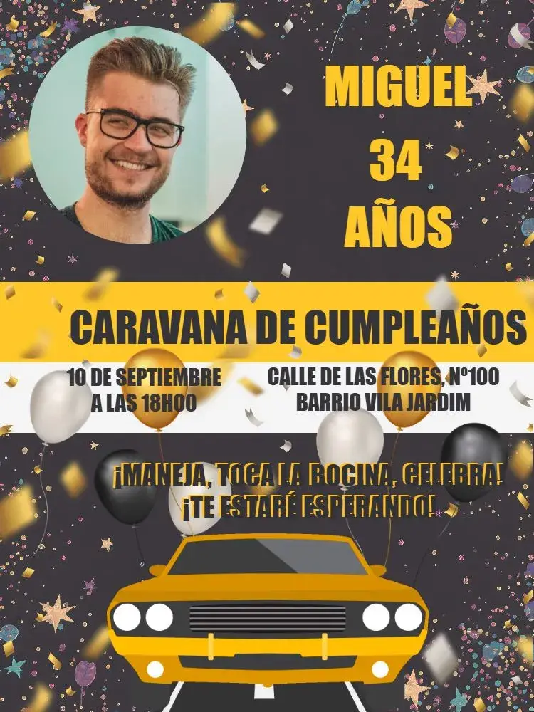 Invitación Caravana De Con Foto Adulto editable y personalizable
