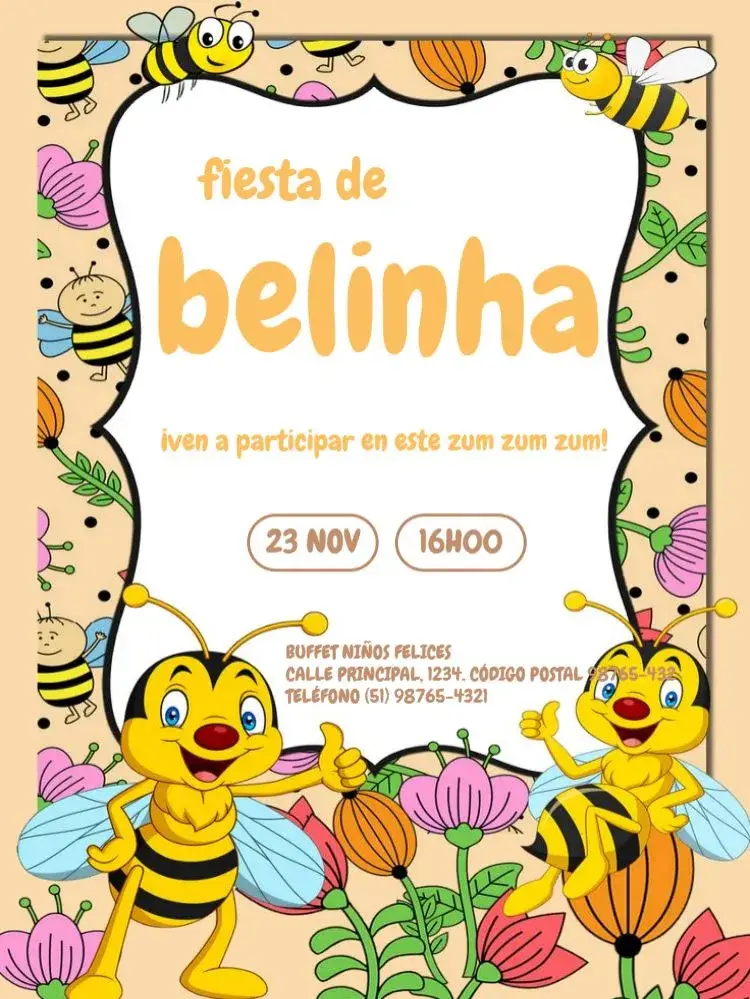 Invitación De La Abejita Para Editar Celebración