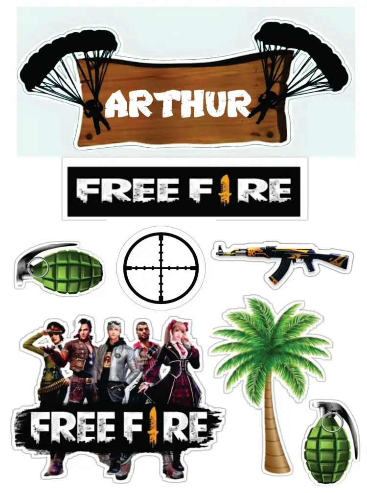 Invitación Free Fire – tema Topper de torta colorido, jugador, moderno, dinámico, juvenil