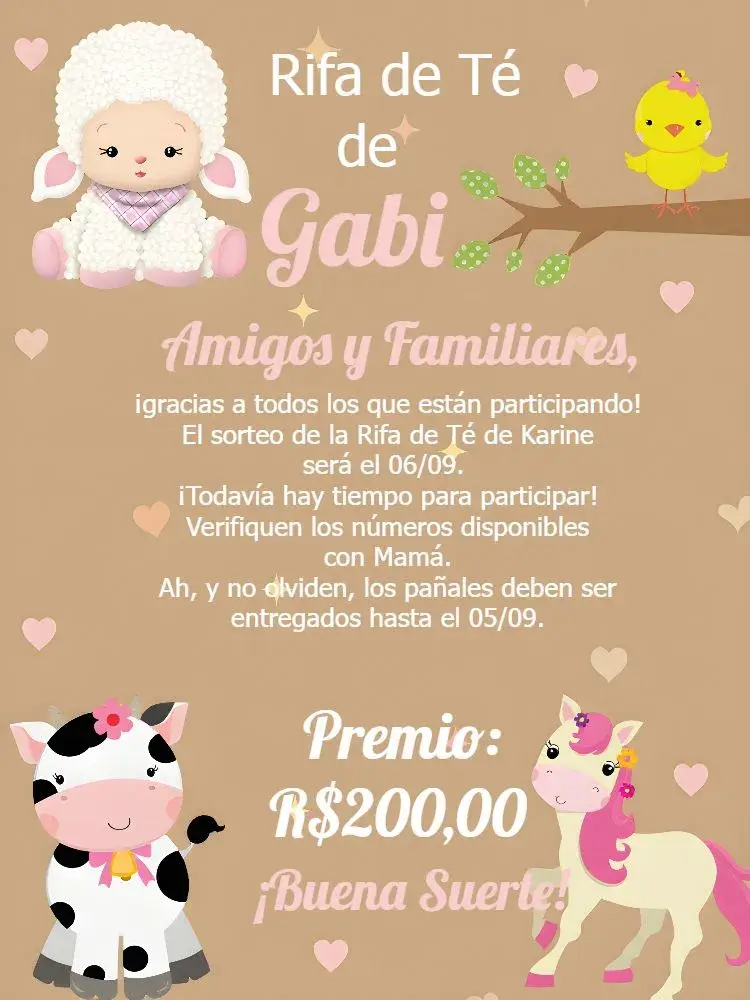 Invitación Recordatorio Chá Rifa Granja Cha