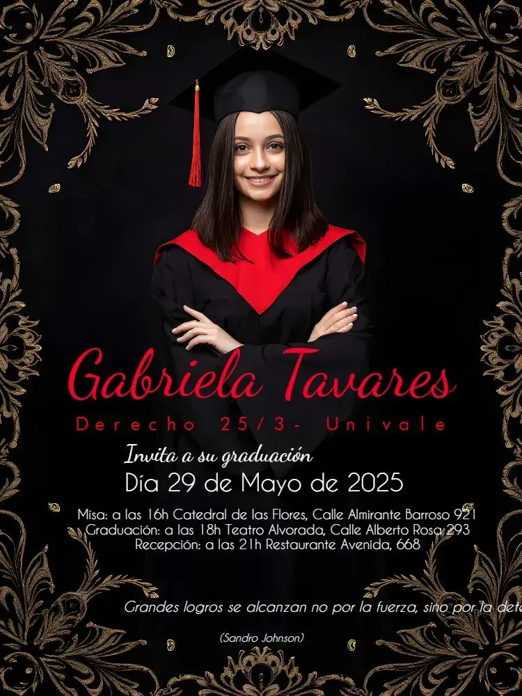 Invitación Graduación Derecho Con Foto Roja editable y personalizable