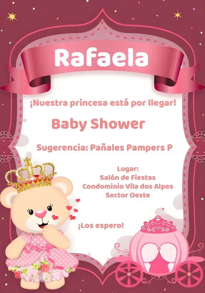 Invitación Baby Shower Osita Princesa Niña