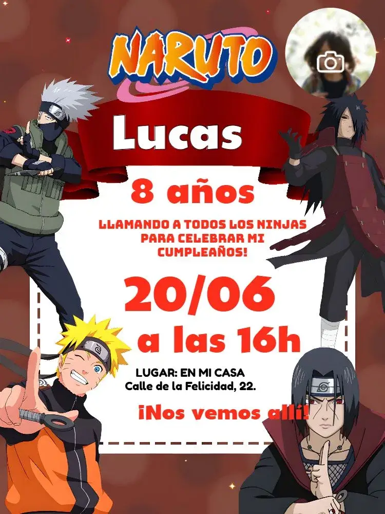 Invitación Naruto Con Foto Aldea