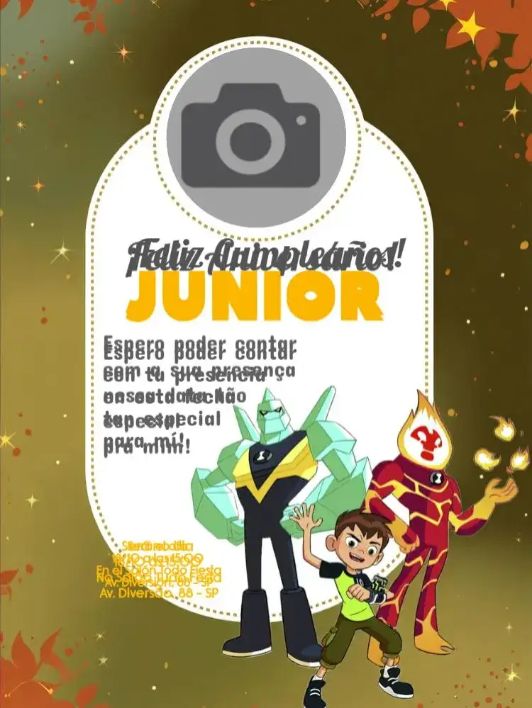 Invitación Ben 10 Con Foto Niño – tema Cumpleaños Infantil verde, divertido, aventura, dibujos animados, jovial, colorido