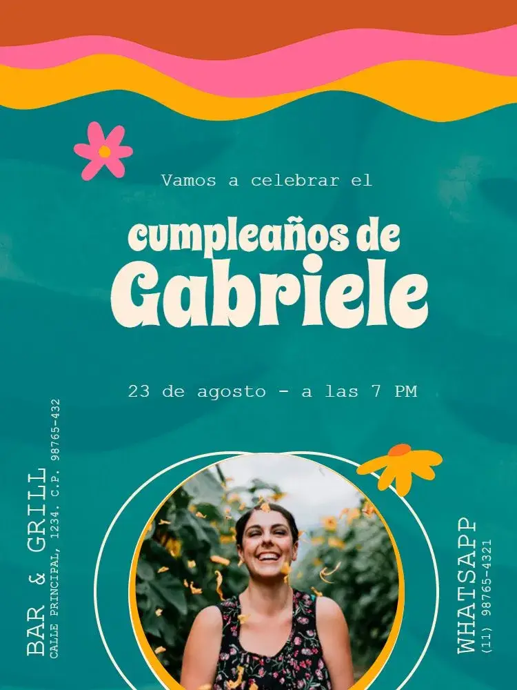 Invitación Adulto Femenino Hippie con Foto Años 70