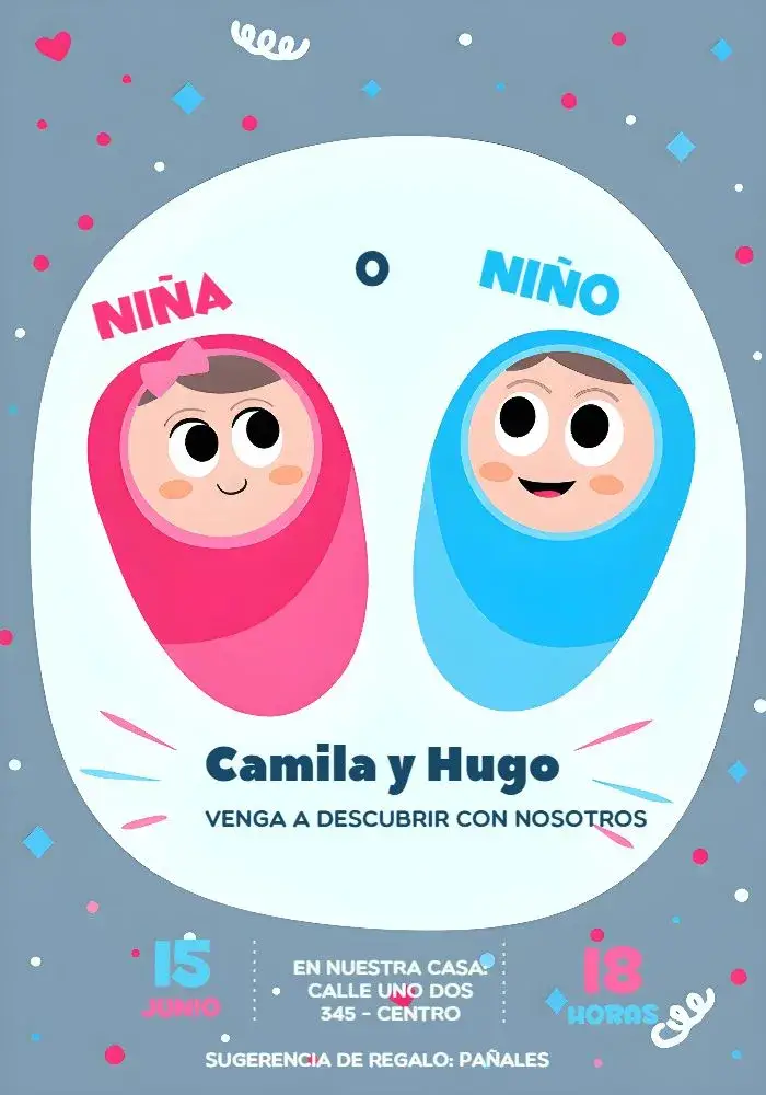 Invitación Chá de Revelación Bebés Sugerenciaderegalo
